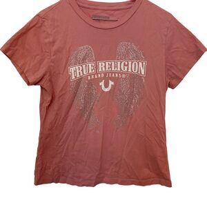 True Religion Women's Dusty Rose Angel Wing Tee
